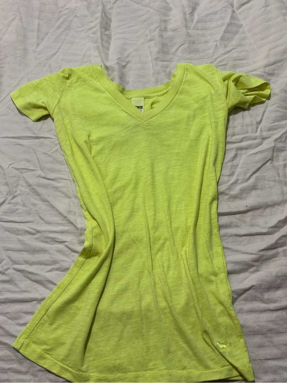 Victoria Secret Pink Neon Yellow V-Neck Short Sleeve Top - Size XS